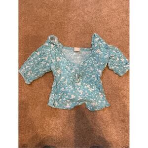 No Boundaries Women's Blue & White Floral Cropped Blouse Size XS
